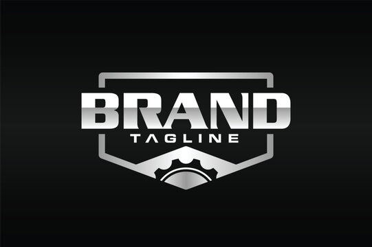 Shield and Gear Logo with Metallic Typography
