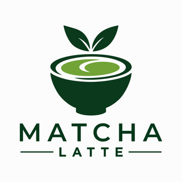 Matcha latte logo vector illustration template hand draw design