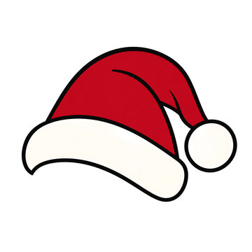 A festive red santa claus hat with white fur trim isolated on transparent background