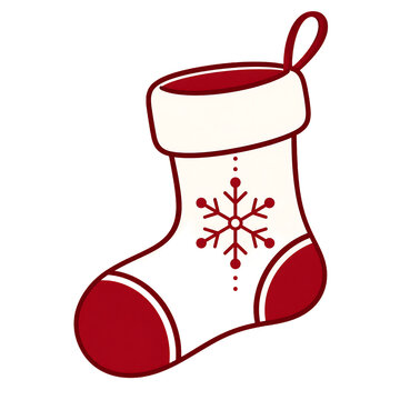 Festive red and black christmas stocking with snowflake design isolated on transparent background