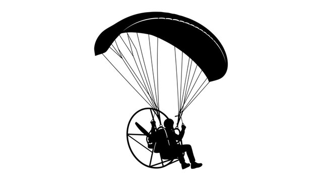 Paramotor Silhouette: A striking black silhouette depicts a paramotorist soaring through the air, the vast canopy of the parachute extended above, powered by the rear propeller.