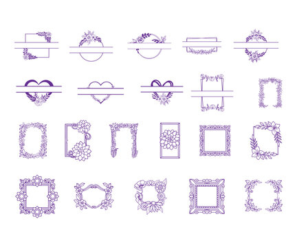 Heart floral family name split monogram vector set   
