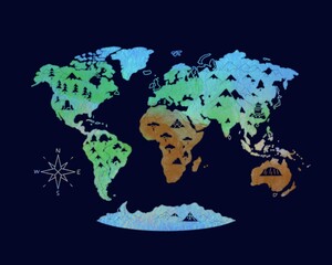 Fantasy World Map with Landmarks and Compass Ros Artwork © tea