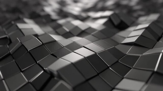 The textured surface displays a faceted landscape with geometric shapes and varying light reflections creating a sense of depth and intrigue within the monochromatic design