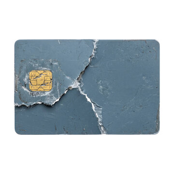 Cracked Credit Card with Chip on Black Background - Finance and Technology Concept