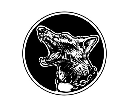 Aggressive Guard Dog Barking Inside Circle Badge Logo Vector Illustration