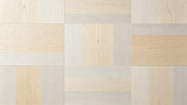 Light wood flooring in a modular geometric pattern, warm architectural texture