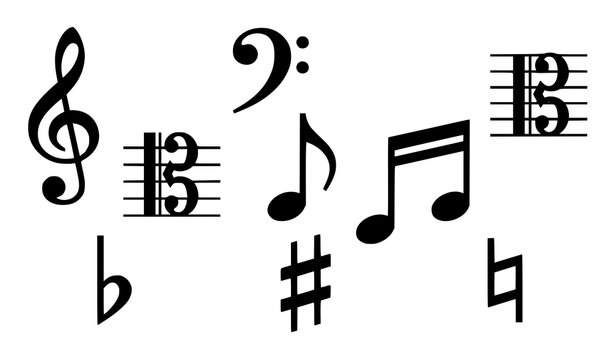 Musical Notation Clef and Note Filled Symbol Collection