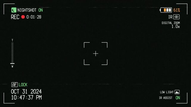 Nightshot Camcorder HUD Overlay with Infrared Assist, Focus Lock and Digital Zoom. Infrared Night Vision Camera HUD with Digital Recording Controls