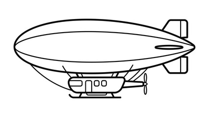Airship and Helicopter Hybrid: A conceptual line art illustration of an airship with an attached helicopter, showcasing a unique blend of aerial transport technologies. © Tareq