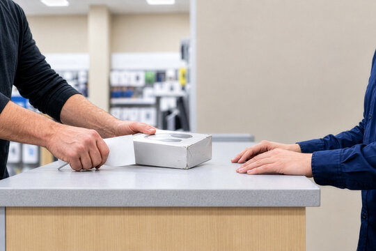 店舗のカウンターで商品とレシートを差し出し無理な返品や返金を要求する客