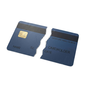 Finance and Banking: Photo-realistic broken credit card symbolizing debt, financial crisis, and credit termination.
