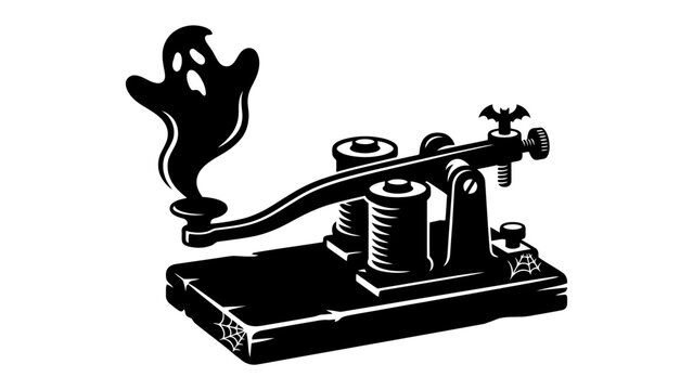 Ghostly Signal: An eerie illustration of a classic telegraph machine with a spectral ghost emerging from the sounder, suggesting a message from beyond.