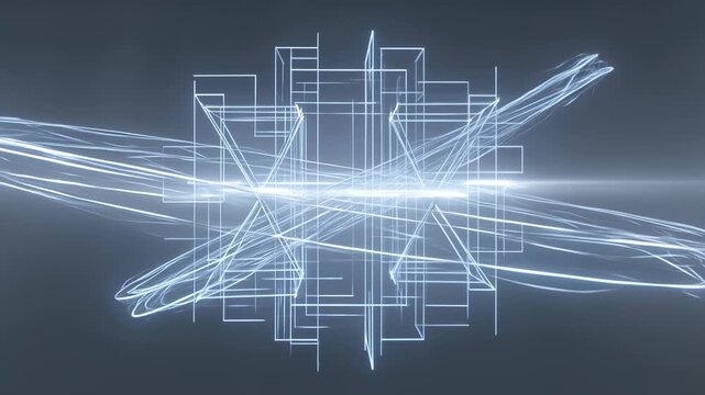 Blue wireframe space with abstract intersecting lines