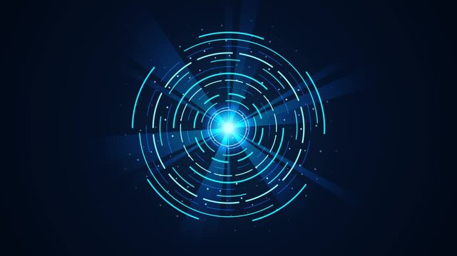 Futuristic Blue Circular Technology Background with Glowing Center