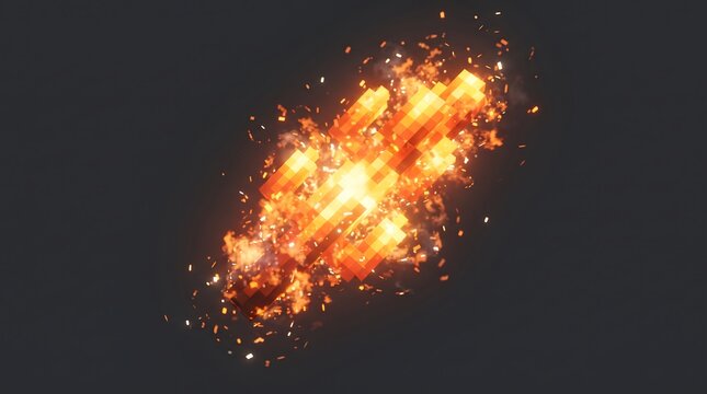Explosive Fiery Energy Burst with Glowing Sparks and Magical Particle Effects