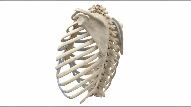 This shows the human ribcage anatomy from the front view. It highlights the ribs, sternum, and spine as part of the skeletal system. This is useful