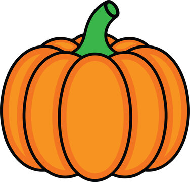 Orange Pumpkin Vector Illustration with Green Stem.