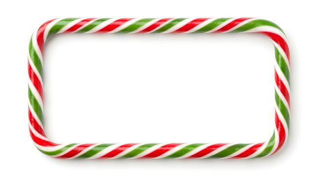 Red and green candy cane frame isolated on white background