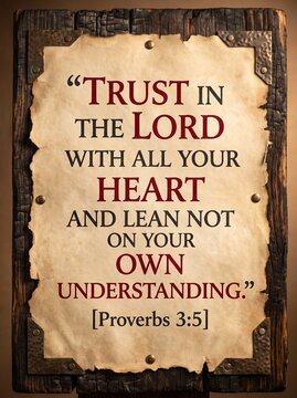 Vintage parchment-style quote board featuring Proverbs 3:5 religious