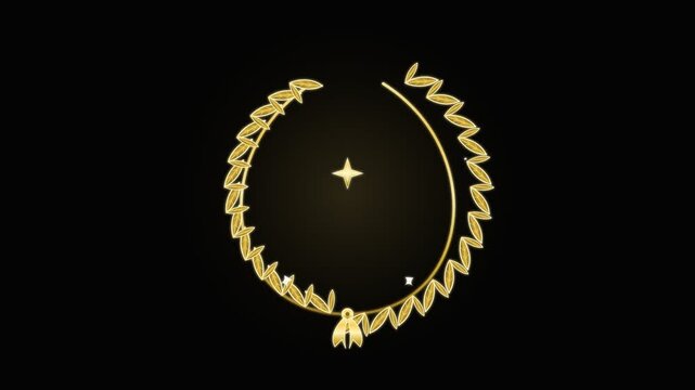 Gold Laurel Wreath Animated Icon on Black Background