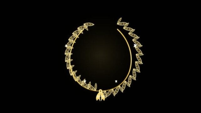 Gold Laurel Wreath Animated Icon on Black Background