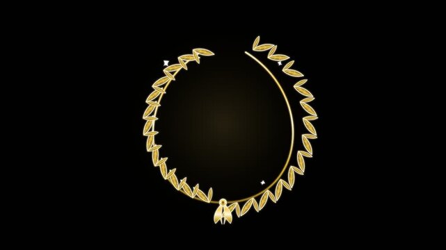 Elegant Golden Laurel Wreath Animation on Black Background