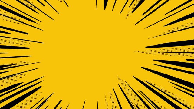 Yellow pop art background video with random black line spinning. Simple aesthetic comic background 4K video.
