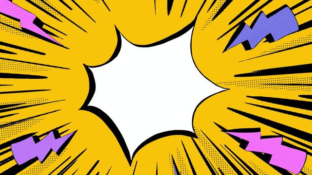 Bubble chat pop art style animation. Comic pop art star shape bubble chat with colorful lighting icon perfect for invitation, promotion, advertising, cartoon background.