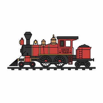 Vintage Steam Locomotive Circus Train Illustration Featuring Classic Red Rail Engine Design For Kids And Entertainment Themed Graphic Projects