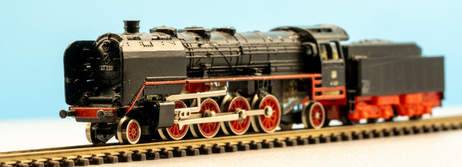 Z Scale Black Steam Locomotive with Coal Tender in Three Quarter View © Pascal