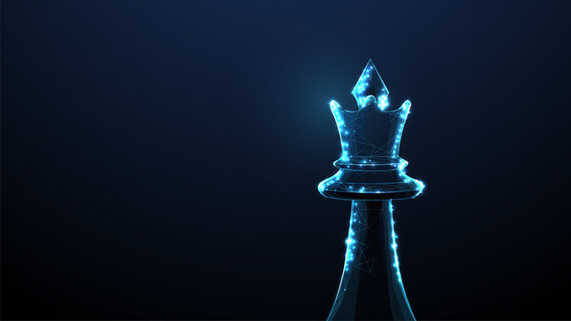 Close up the queen chess piece forms lines, triangles, and particle style design. Illustration vector