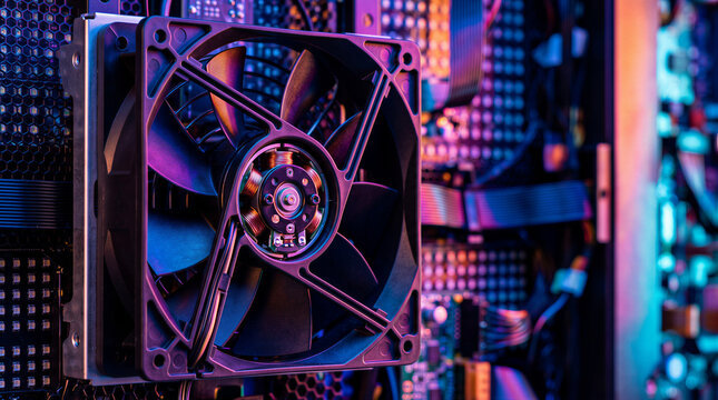Computer cooling fan inside a server rack