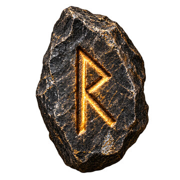 Glowing Norse Rune Carved into Dark Stone Isolated on Transparent Background