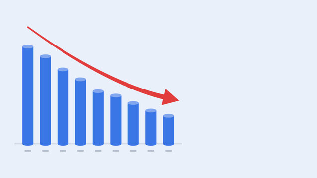 Business graph showing financial decline with downward red arrow