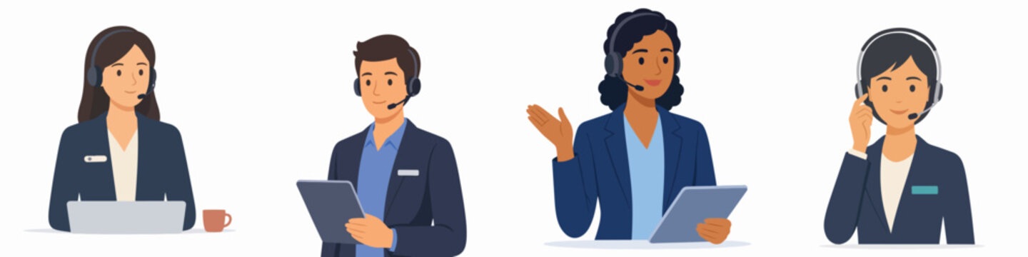 Vector set of customer service representatives on a white background