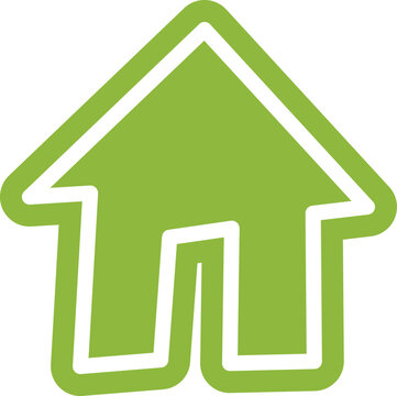 Simple green house icon with white outline on white background