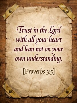 Biblical proverb quote on aged parchment with rustic metal fasteners