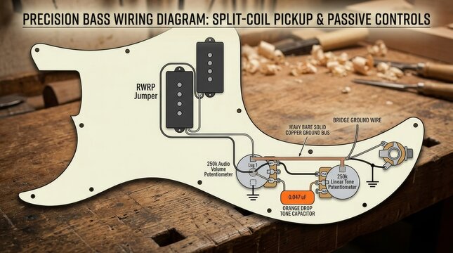 Precision Bass Wiring Diagram With Split Coil Pickup Controls.