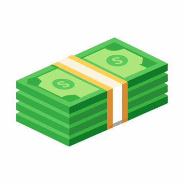 Money stack pile icon vector, paper cash bundle heap bill isolated graphic clipart illustration, banknote dollar usd pack simple flat green modern design, small single cartoon bank notes packet ... Se