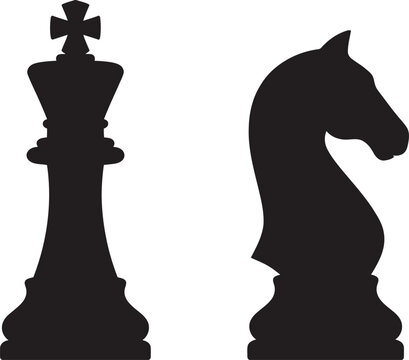 Chess king and knight game pieces black silhouette icons with strategy checkmate competition