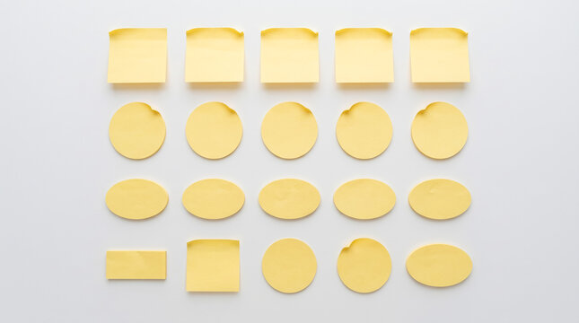 Yellow sticky notes arranged in a grid on a white background