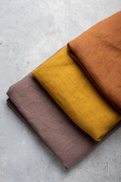 Folded Linen Fabric Remnants Curry Terracotta Brown