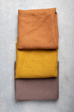 Folded Linen Fabric Remnants Curry Terracotta Brown
