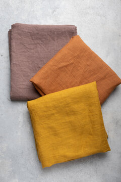 Folded Linen Fabric Remnants Curry Terracotta Brown