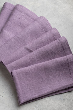 Set of Six Lavender Linen Napkins Fan Arrangement