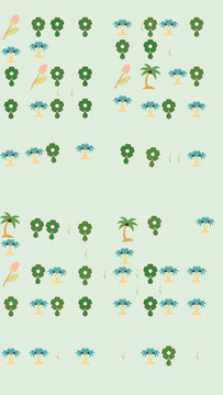 Stylized flowers and palm trees pattern