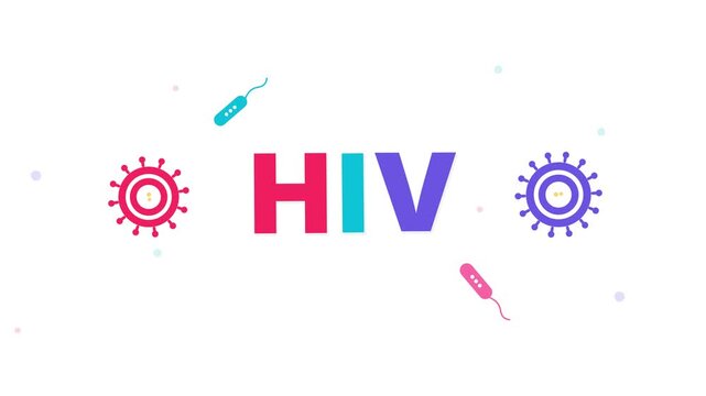 Hiv medical text animation with virus icons on white background