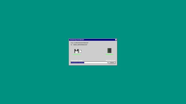Retro file transfer progress bar on vintage computer screen