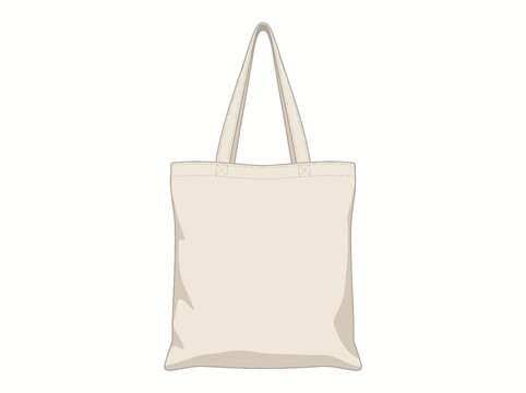 Tote bag vector graphic showing a blank canvas shopping bag with long handles standing upright on a white surface.